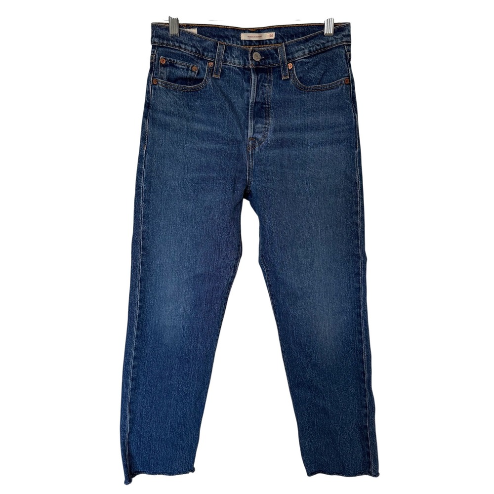 Levi's Premium Wedgie Straight Jeans Women‎ 26 Blue Excellent Raw Hem High Rise